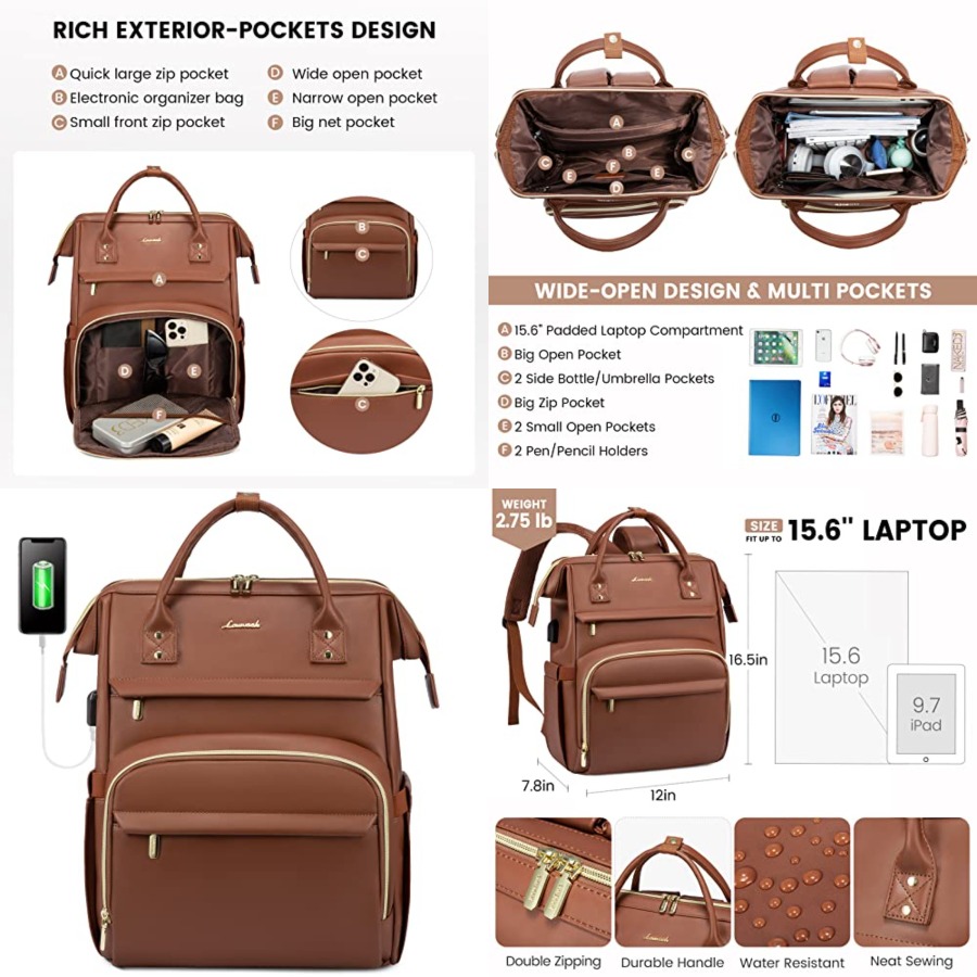 Women Bags Purses - Leather Laptop Backpack for Women, Travel