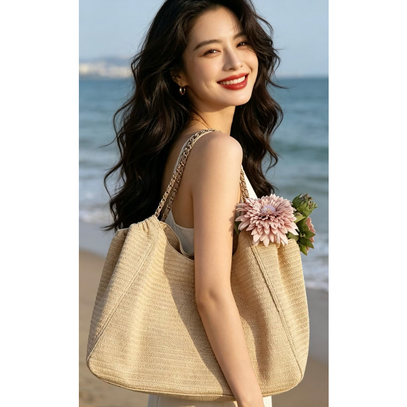 Women Bags For Travel - Chain Raffia 2026 Summer Beach Straw