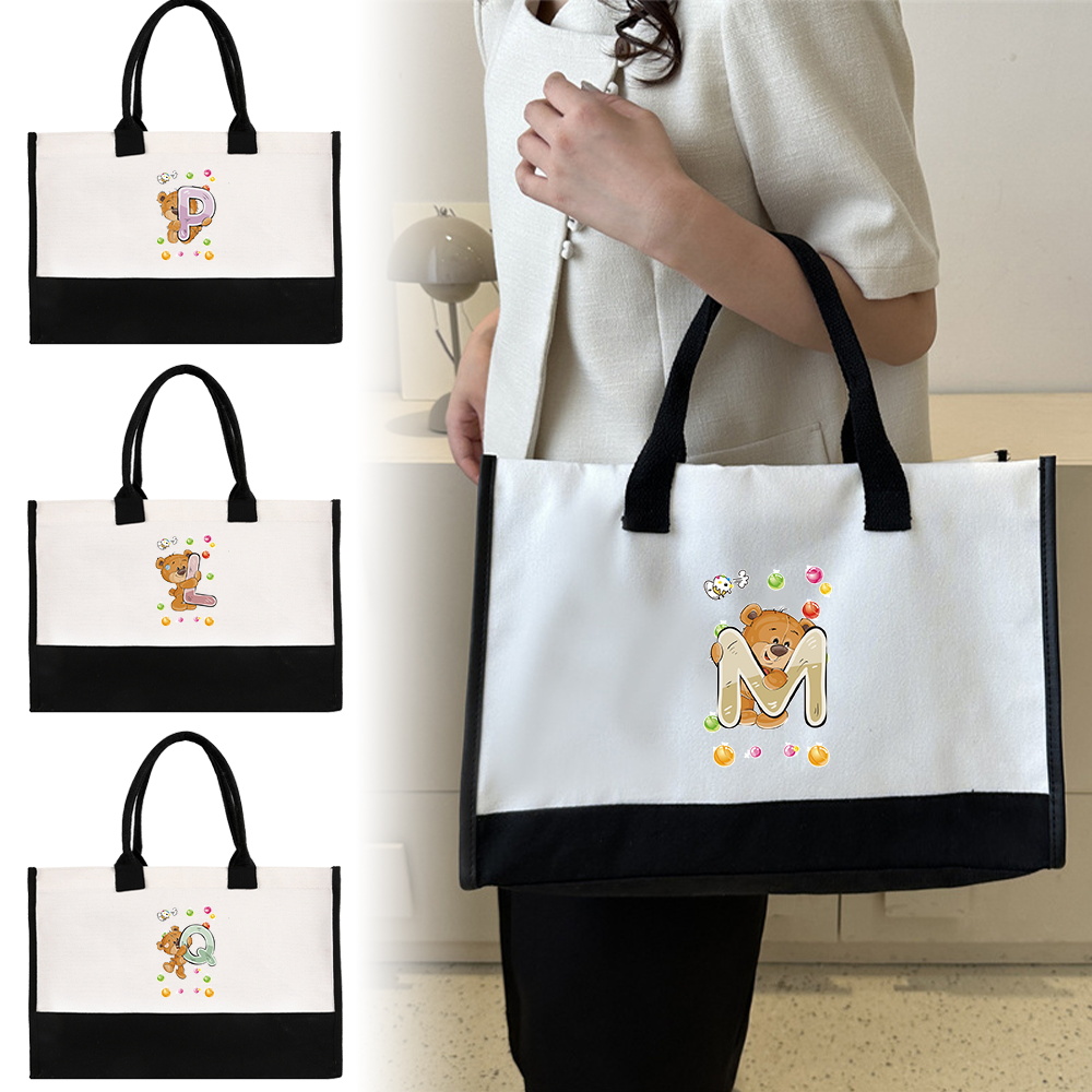Women Bags Jute - Portable Bear Letter Series Print Pattern