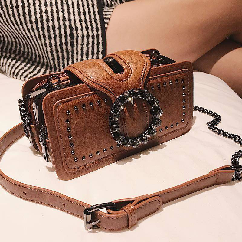 Women Bags Kurt - Vintage Round Rhinestone Buckle Shoulder Bag,Fashion