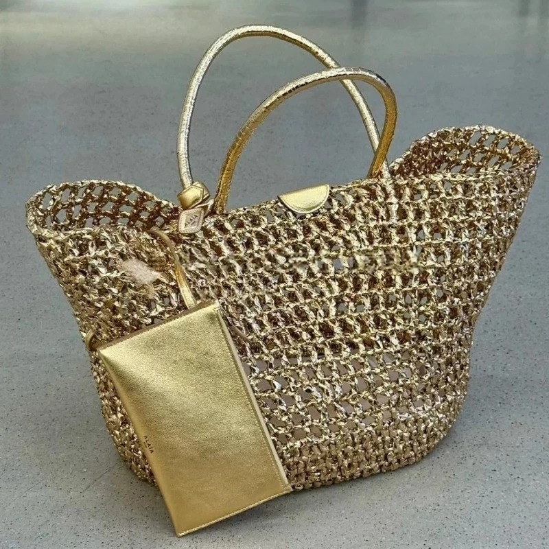 Metallic Woven Tote Bag Women  - Women Bags Gold reseña y precio