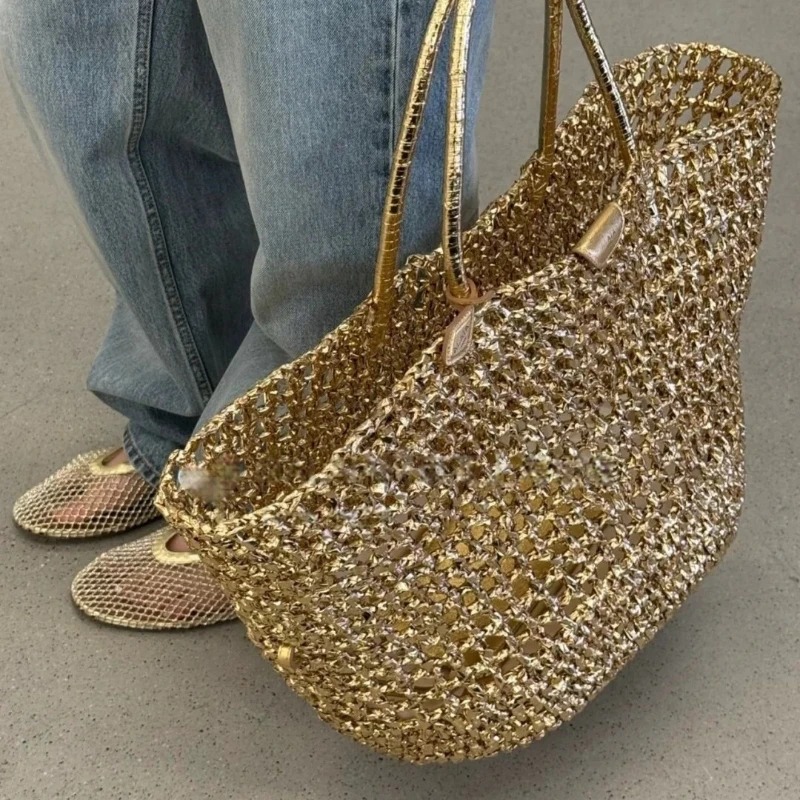 Metallic Woven Tote Bag Women  - Women Bags Gold reseña y precio