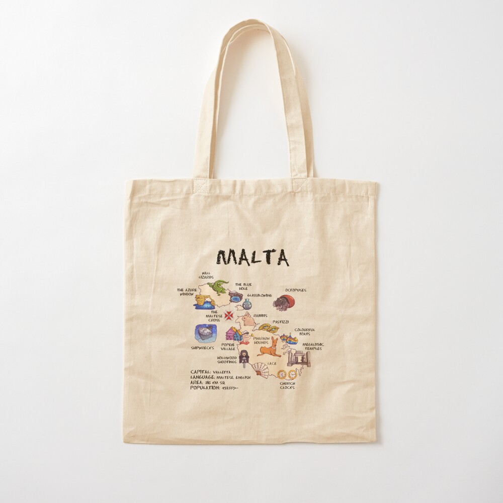 Malta - illustrated map Tote B - Women Bags Malta reseña y precio