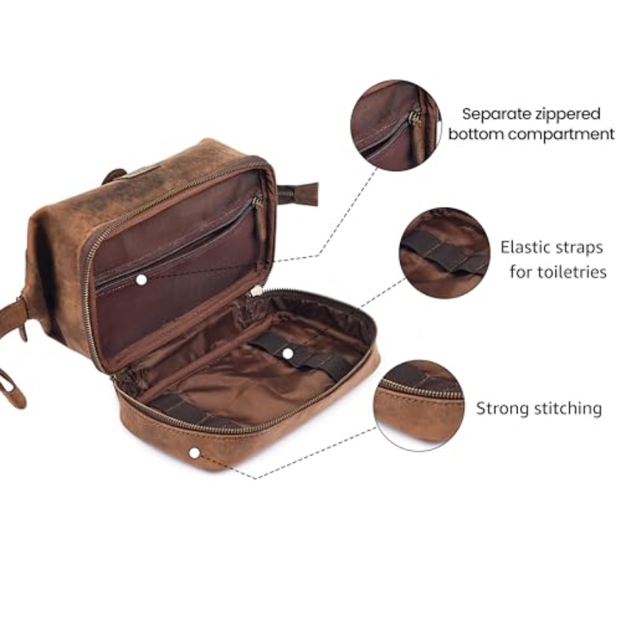 Genuine Leather Dopp Kit Large - Women Bags For Travel reseña y precio