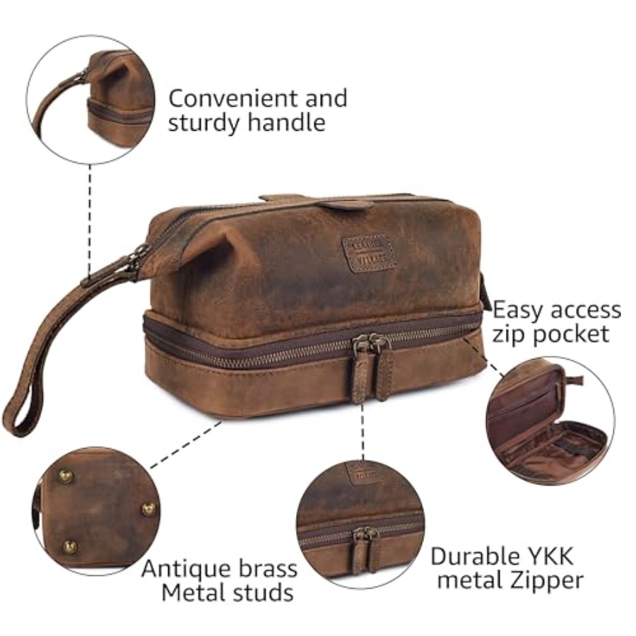 Genuine Leather Dopp Kit Large - Women Bags For Travel reseña y precio