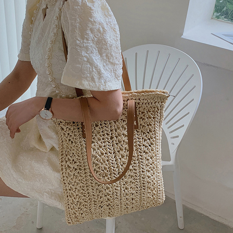 Square Hollow Straw Beach Bag  - Women Bags Handmade reseña y precio