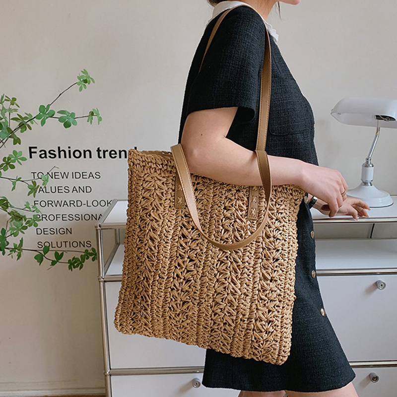 Square Hollow Straw Beach Bag  - Women Bags Handmade reseña y precio