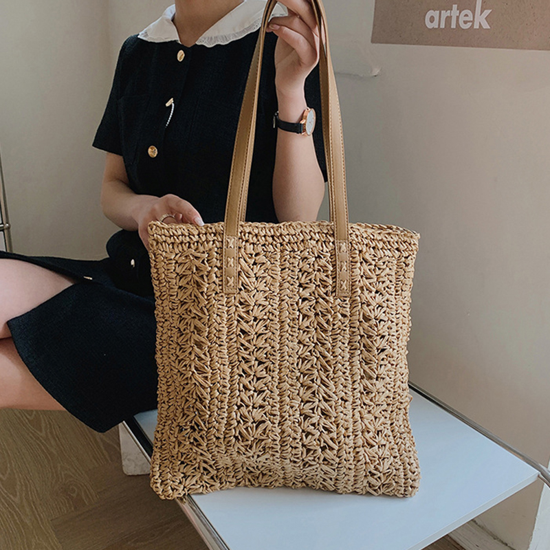 Square Hollow Straw Beach Bag  - Women Bags Handmade reseña y precio