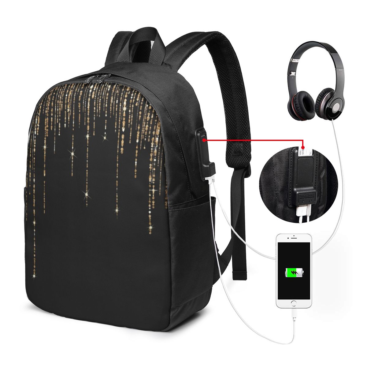 Black And Gold Glitter Pattern - Women Bags Gold reseña y precio