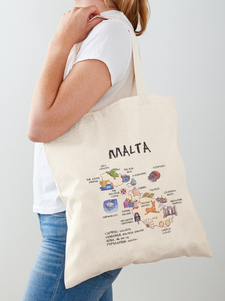 Malta - illustrated map Tote B - Women Bags Malta reseña y precio