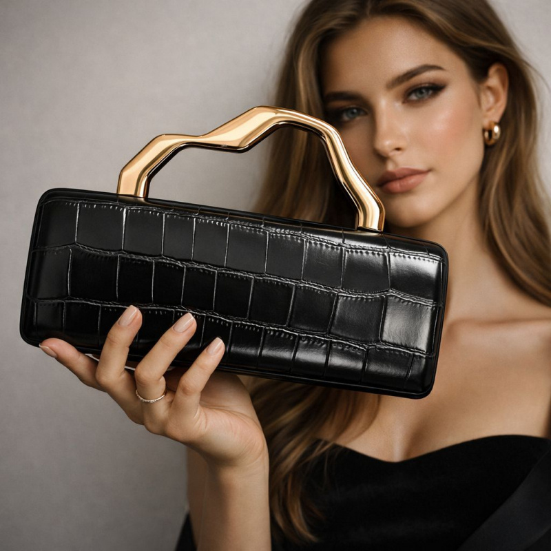 Black Crocodile Pattern Evenin - Women Bags Gold reseña y precio