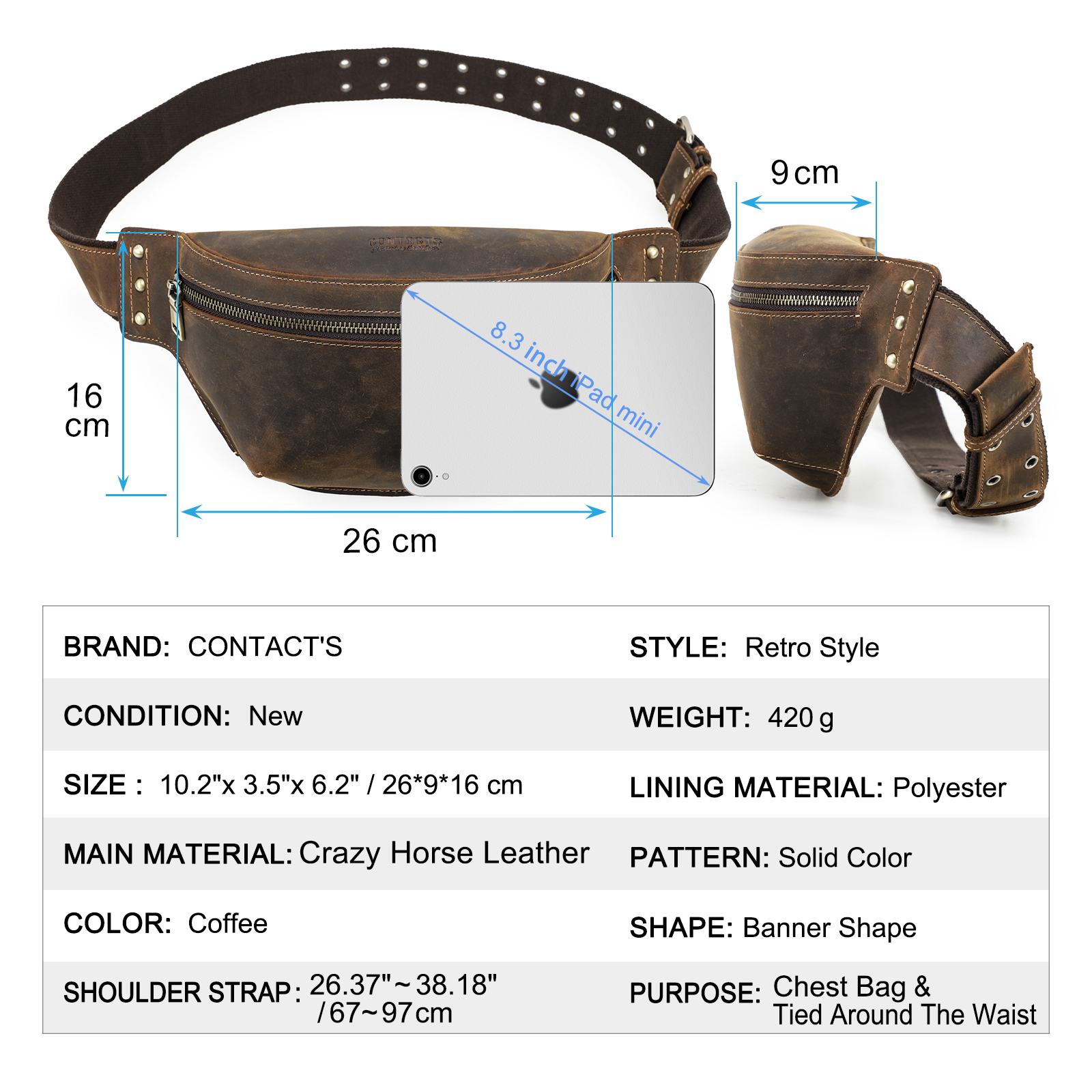 CONTACT'S Genuine Leather Wais - Saddle Bag Leather reseña y precio