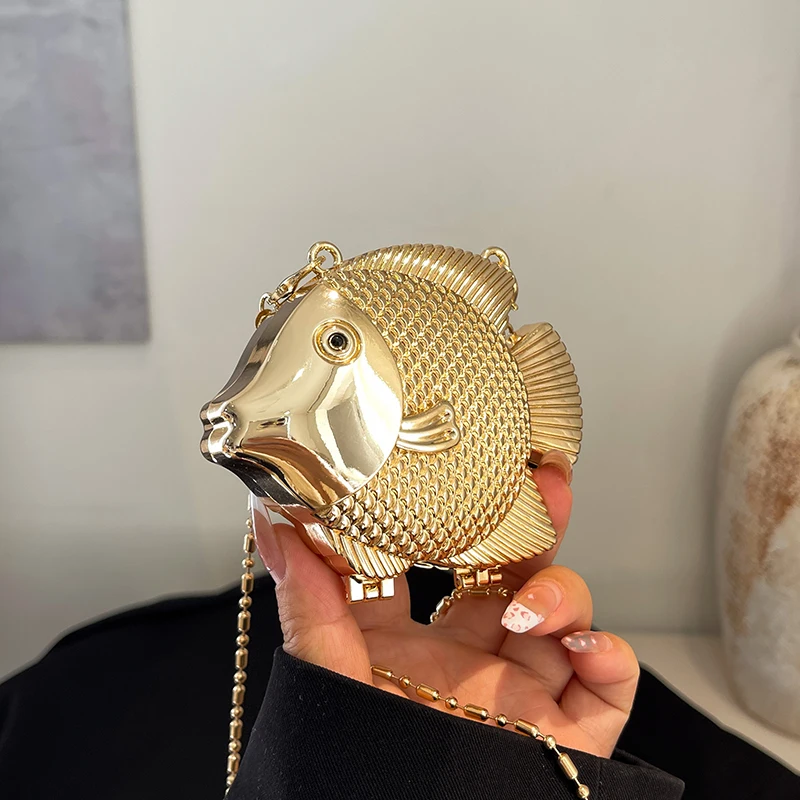 Cute Little Fish Shape Metal M - Women Bags Gold reseña y precio