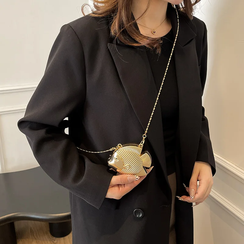 Cute Little Fish Shape Metal M - Women Bags Gold reseña y precio