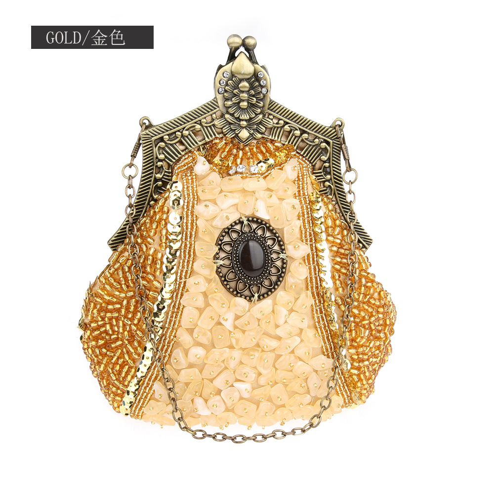 Retro Fashion Pearl Sequin Bea - Women Bags Gold reseña y precio